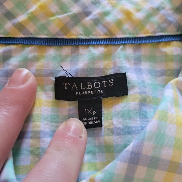 Talbots Top Shirt Womens 1X Petite Blue Yellow Plaid Button Down Casual Career - Picture 4 of 11